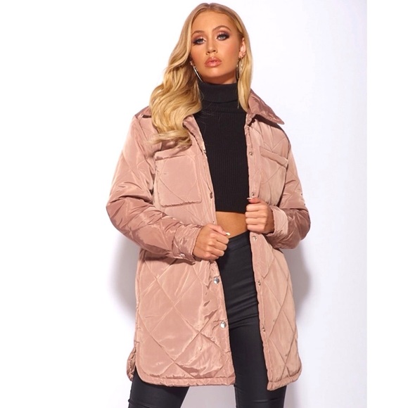 Jackets & Blazers - Brown Quilted Long Sleeve Collared Padded Coat